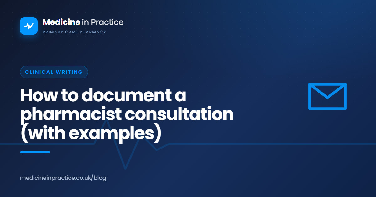 GP practice pharmacist typing a structured consultation note into the clinical record after a telephone review