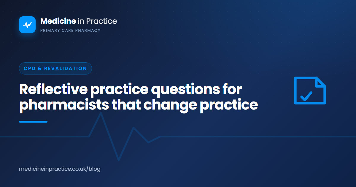 Primary care pharmacist writing a short reflection on a patient case at the end of a clinic session