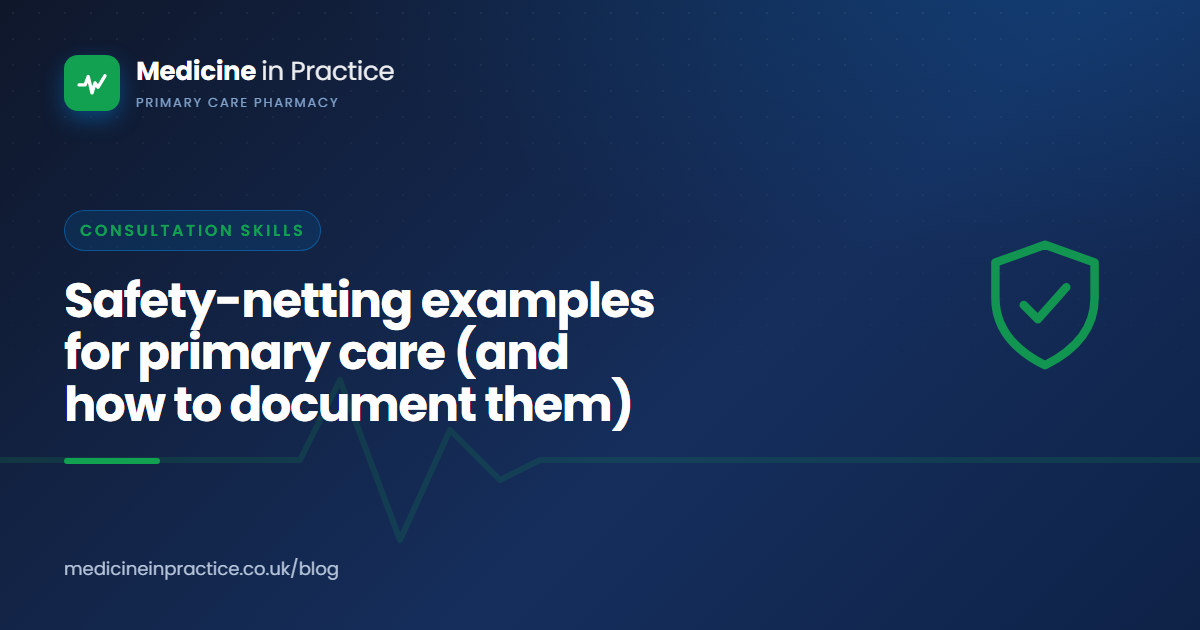 Pharmacist agreeing a written safety-netting plan with a patient at the end of a GP practice consultation