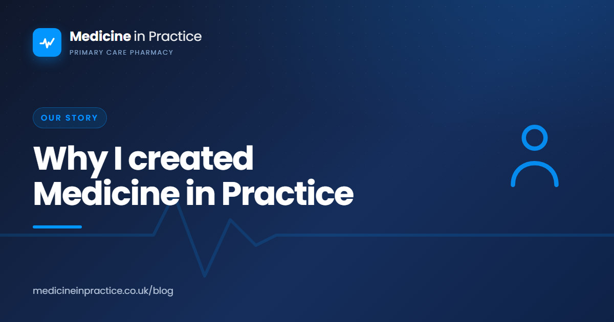 Pharmacist working through a patient case alone at a desk in a busy GP practice